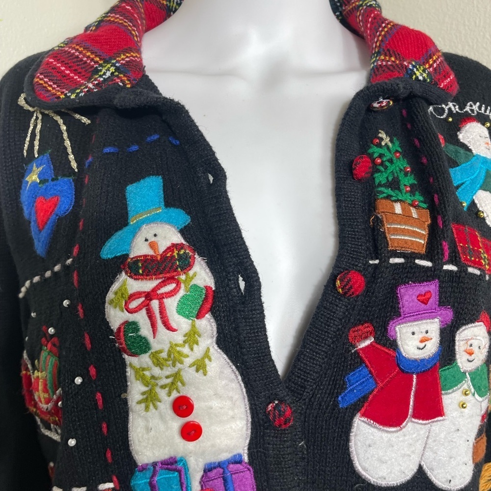 Designers Originals Black  sweaterCardigan with Festive Christmas holiday size L - Picture 5 of 7
